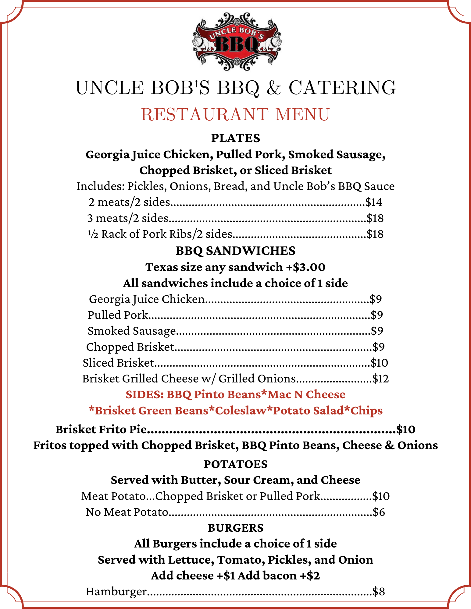 Lunch Menu — Uncle Bob