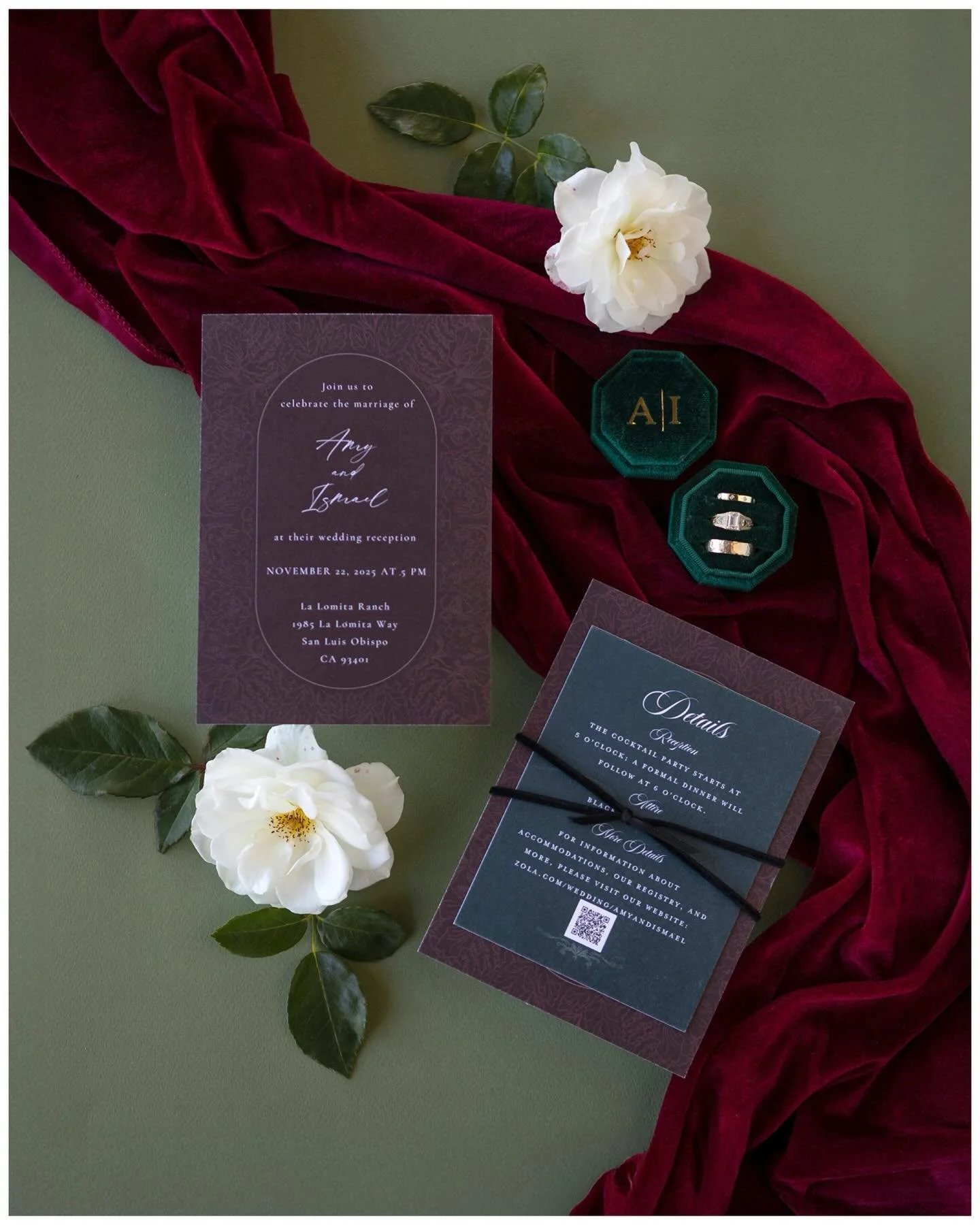 Maroon, plum and deep green details layered perfectly into the quiet romance of La Lomita Ranch. 
Amy &amp; Ismael&rsquo;s vision for their intimate fall wedding evoked vintage elegance and was effortlessly timeless. 

Venue: La Lomita Ranch @lalomit