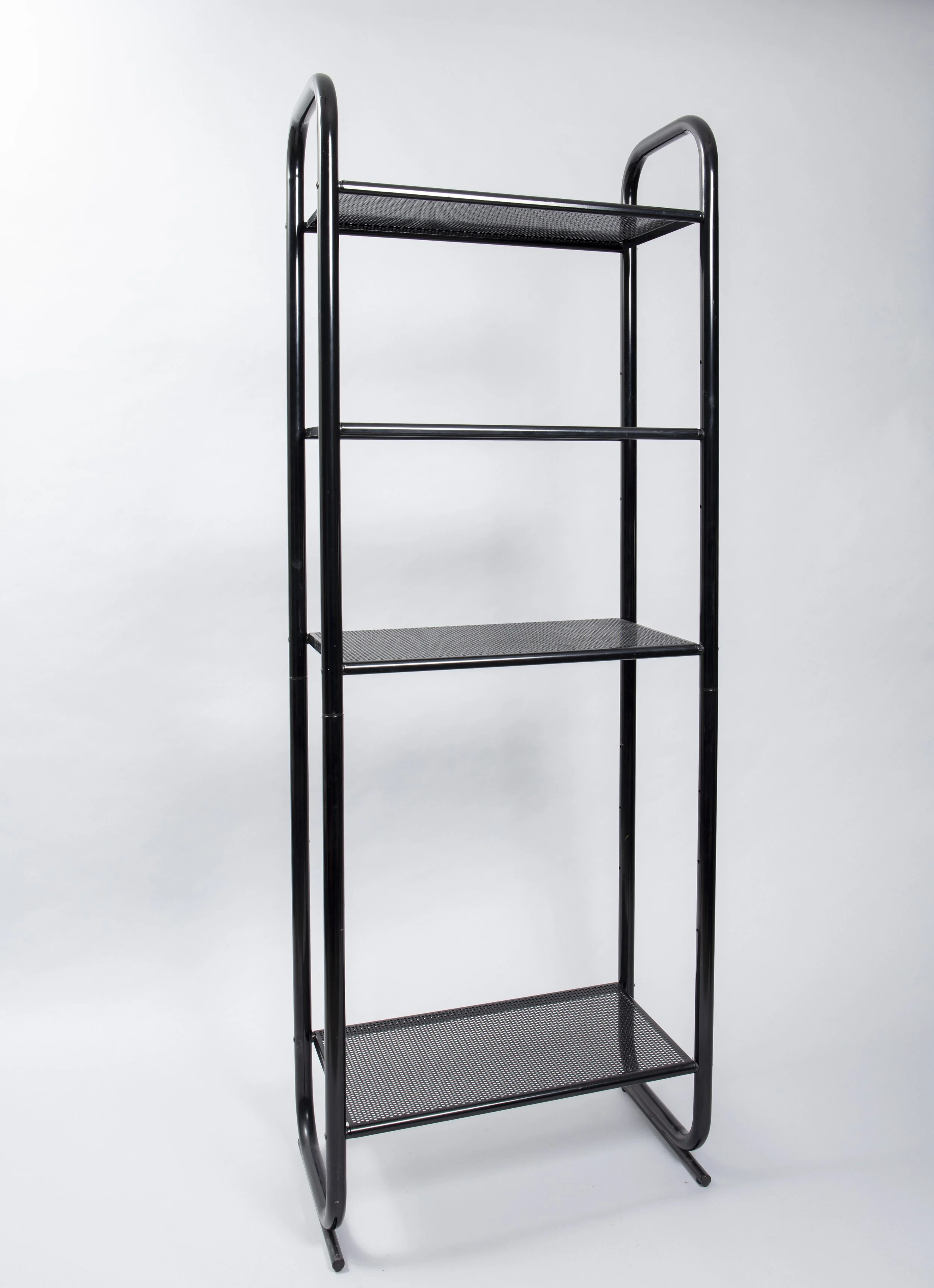 Black lacquered metal shelf unit from the 1980s