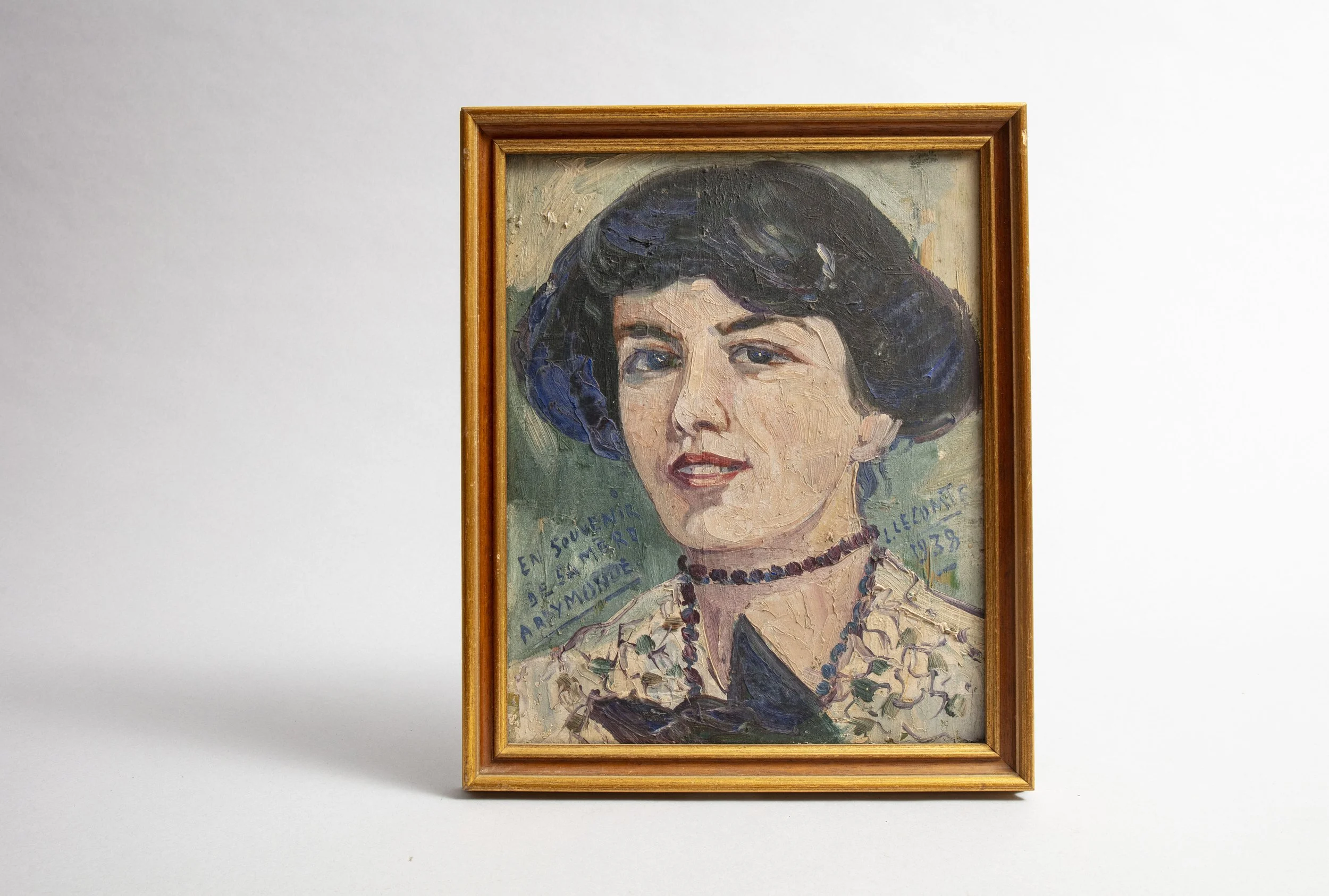 Oil on cupboard signed L.Leconte 1938