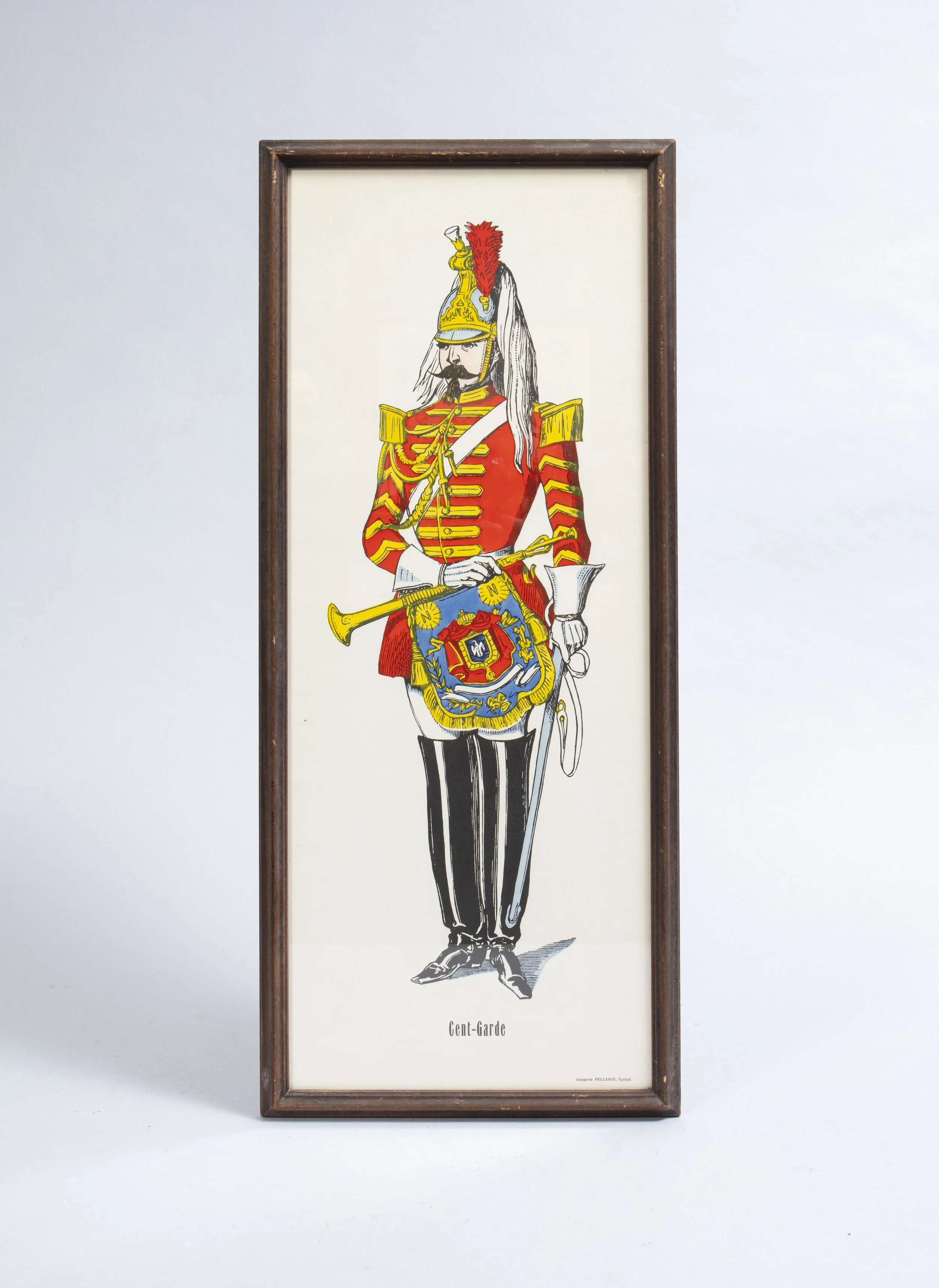A printed and framed illustration depicting an Épinal-style image.