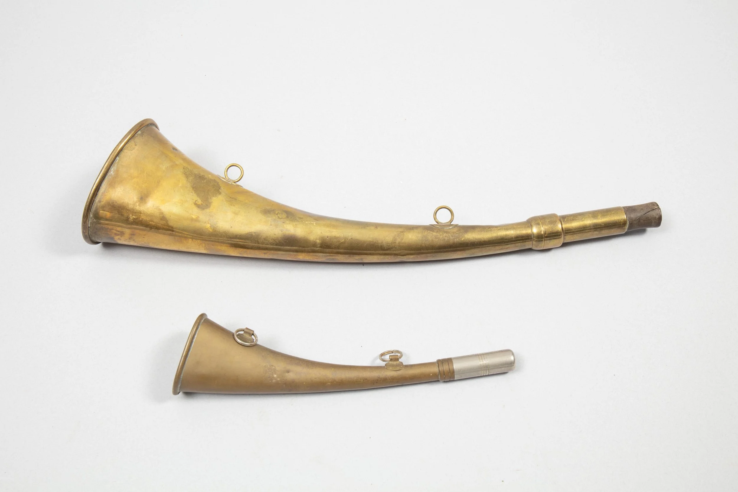 Pair of hunting horns made of copper, 60s