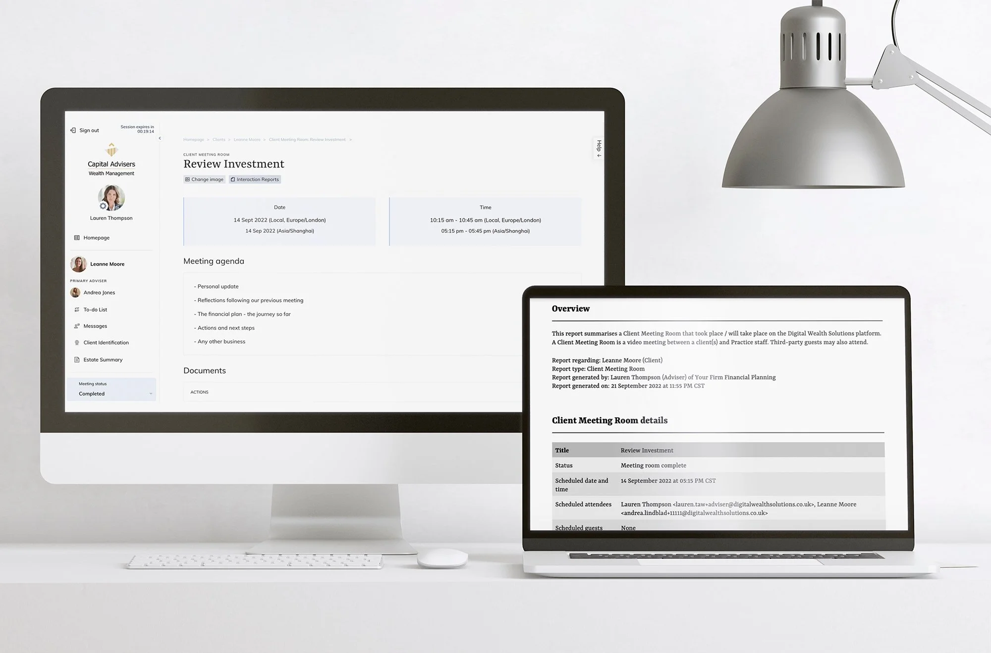 interaction reports within DWS fintech platform of client interactions