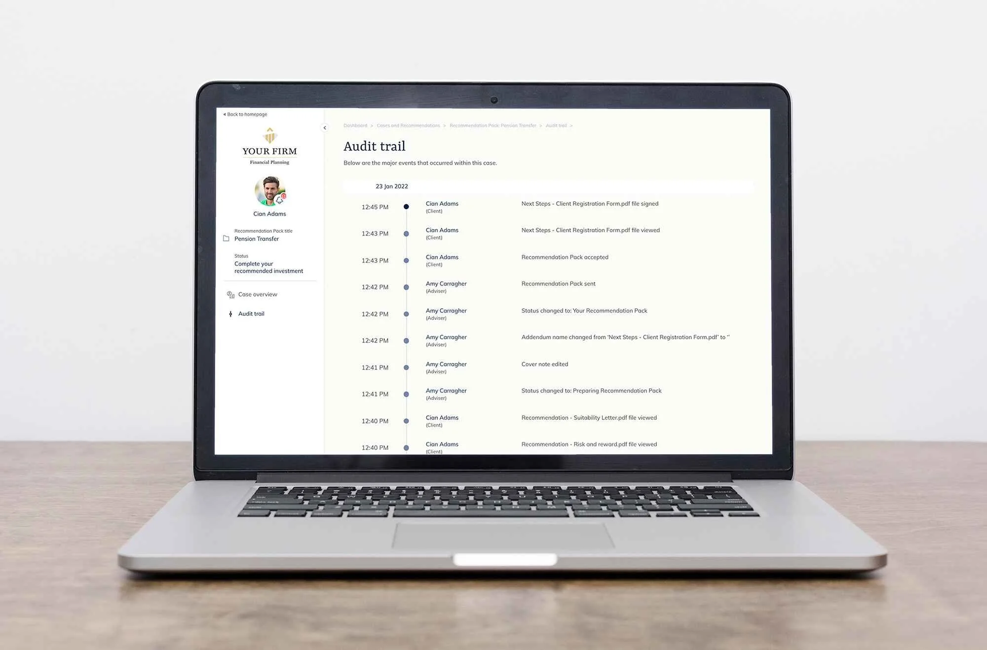 audit trails and reports of all client activity to store and share with Salesforce
