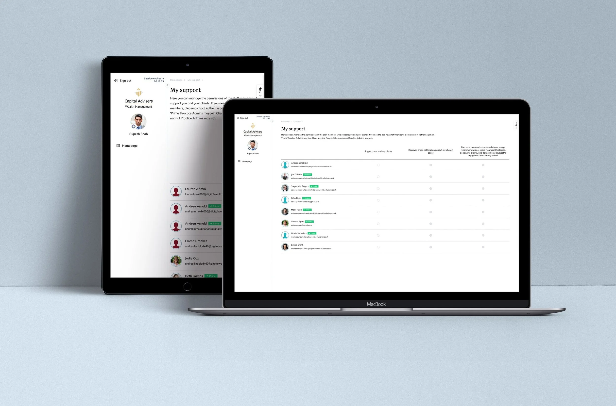 DWS showing support functionality for PSS and financial advisers