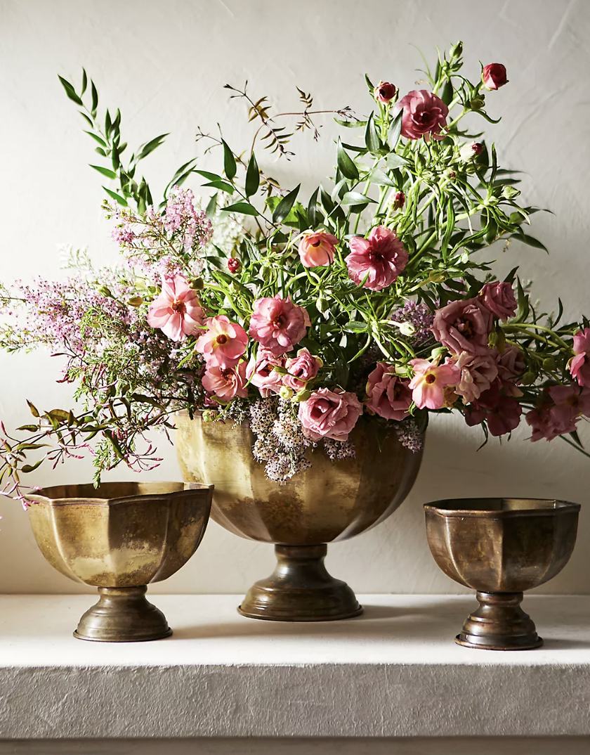 Antiqued Iron Bowl Vases, Set of 3