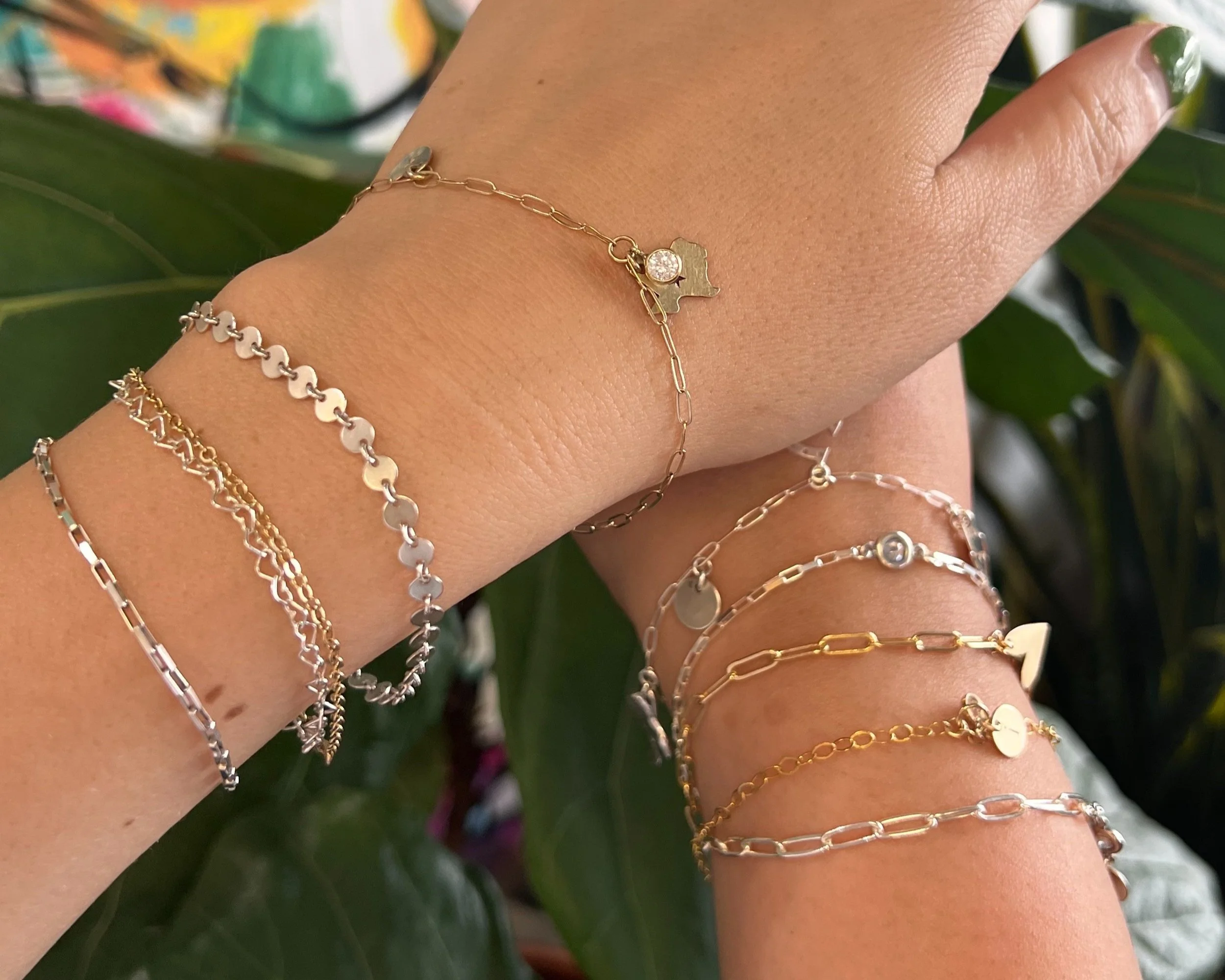 Largest selection of permanent jewelry chains and charms in Austin, Texas. Permanent bracelets, anklets, necklaces, and hand chains.