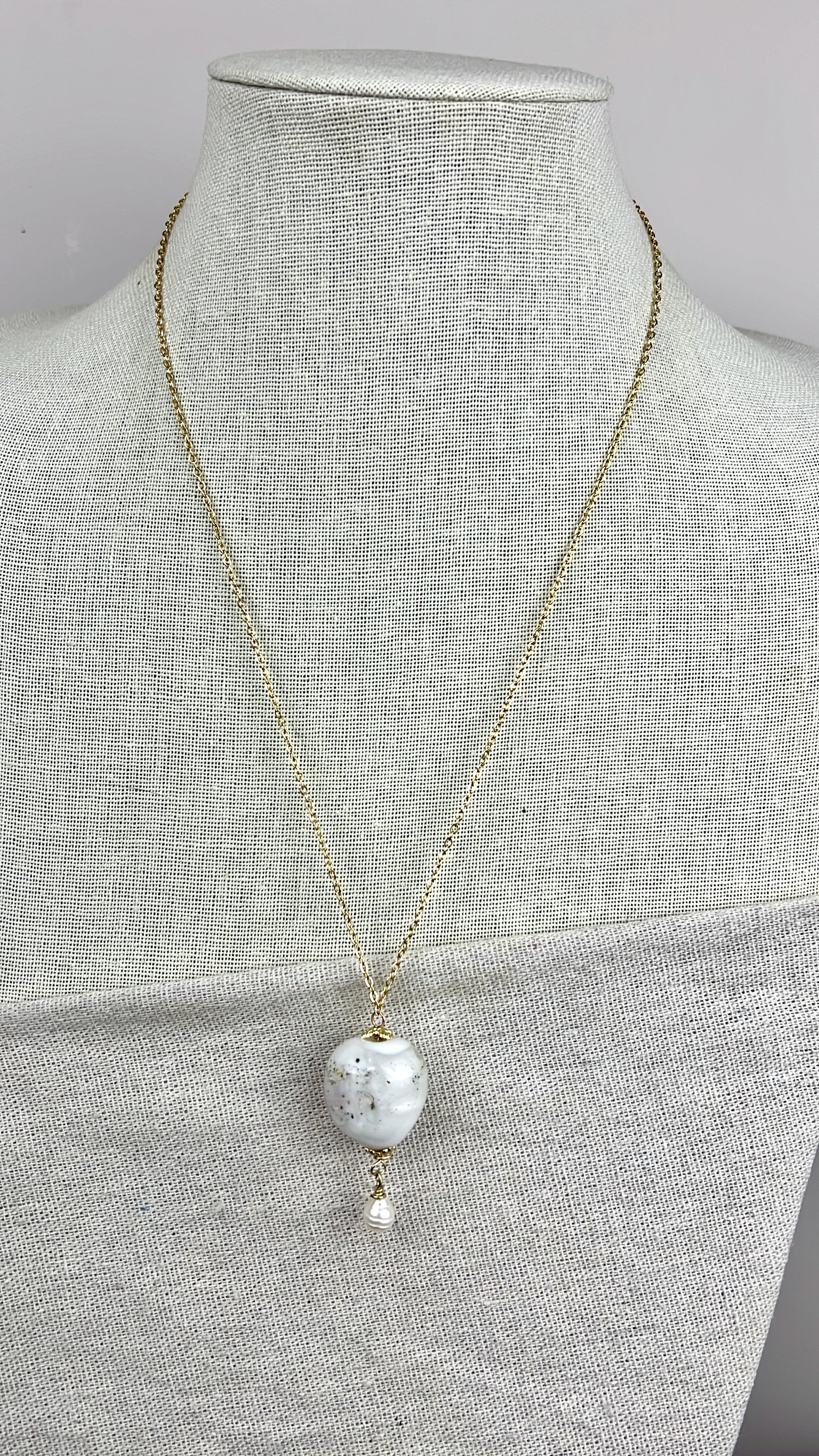 Seafoam — Handmade Glass & Freshwater Pearl Necklace