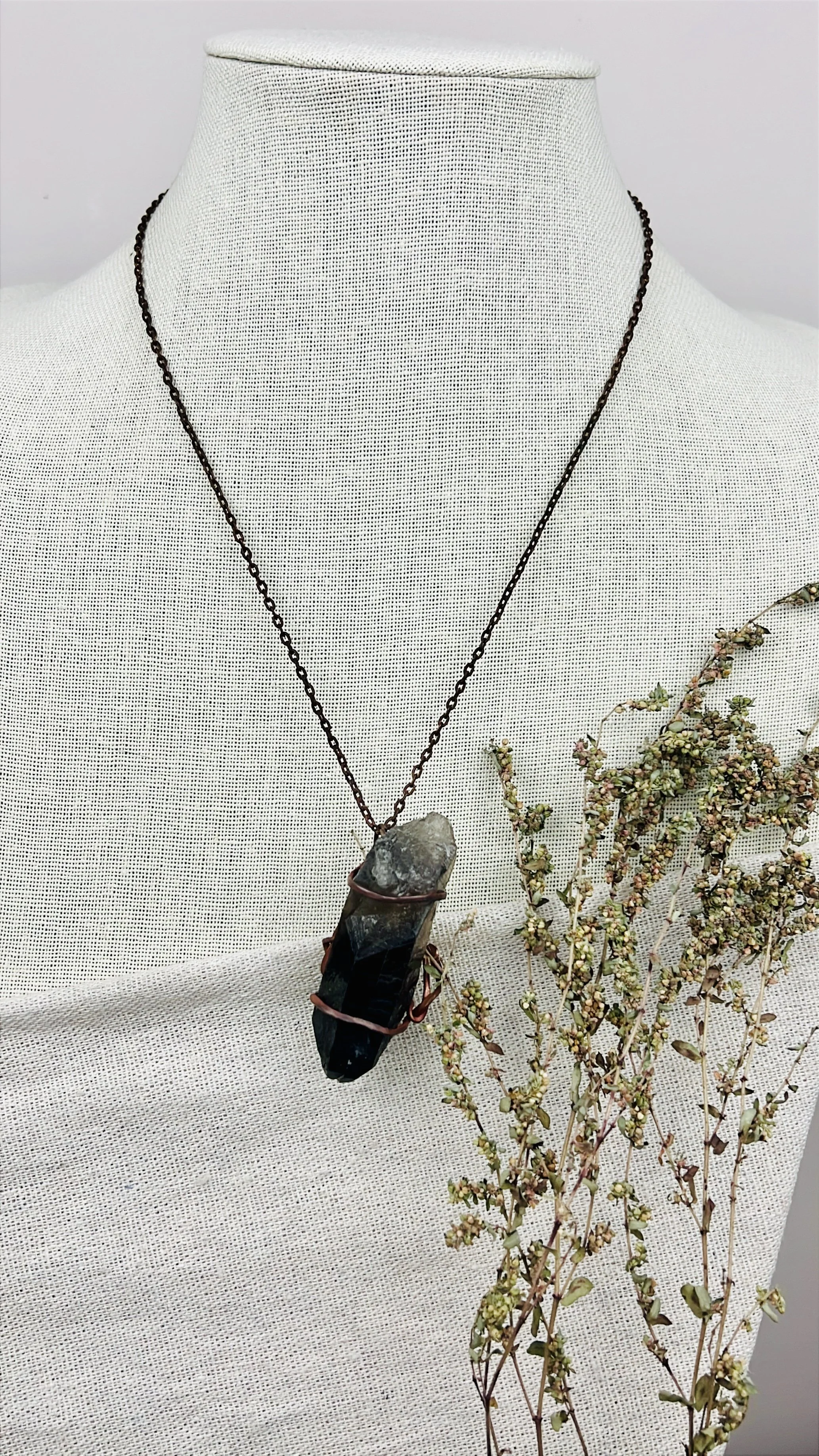 Smoky Quartz Talisman — Copper Wire-Wrapped Crystal Pendant Necklace