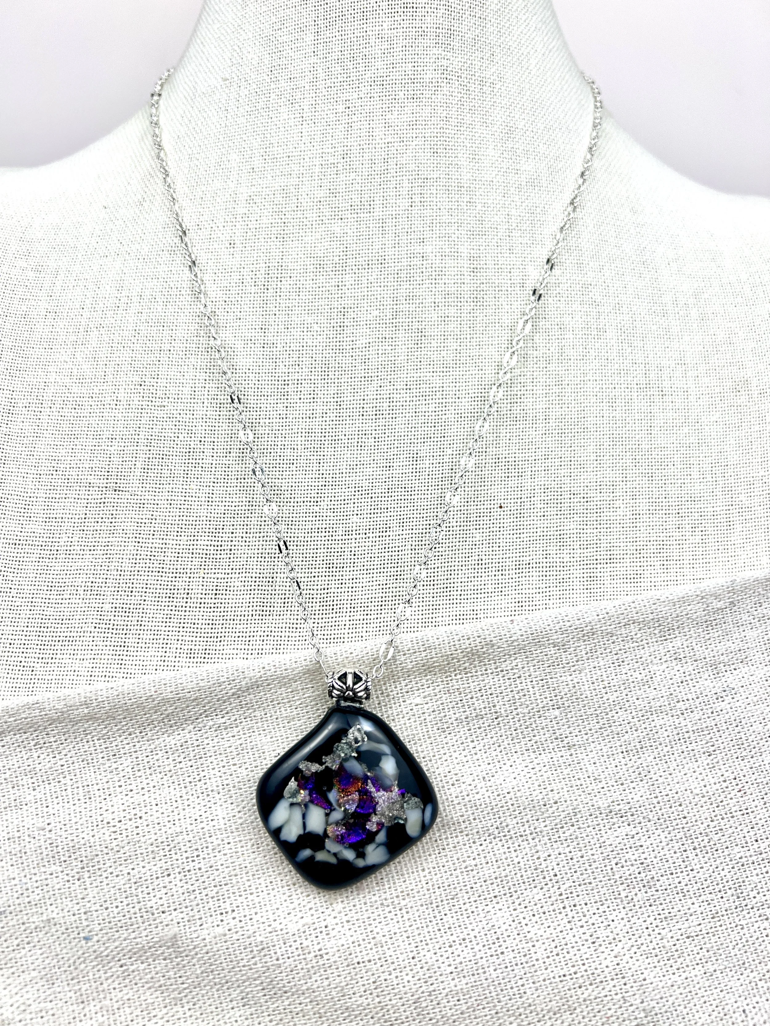 Violet Nebula — Fused Dichroic Glass & Palladium Pendant Necklace