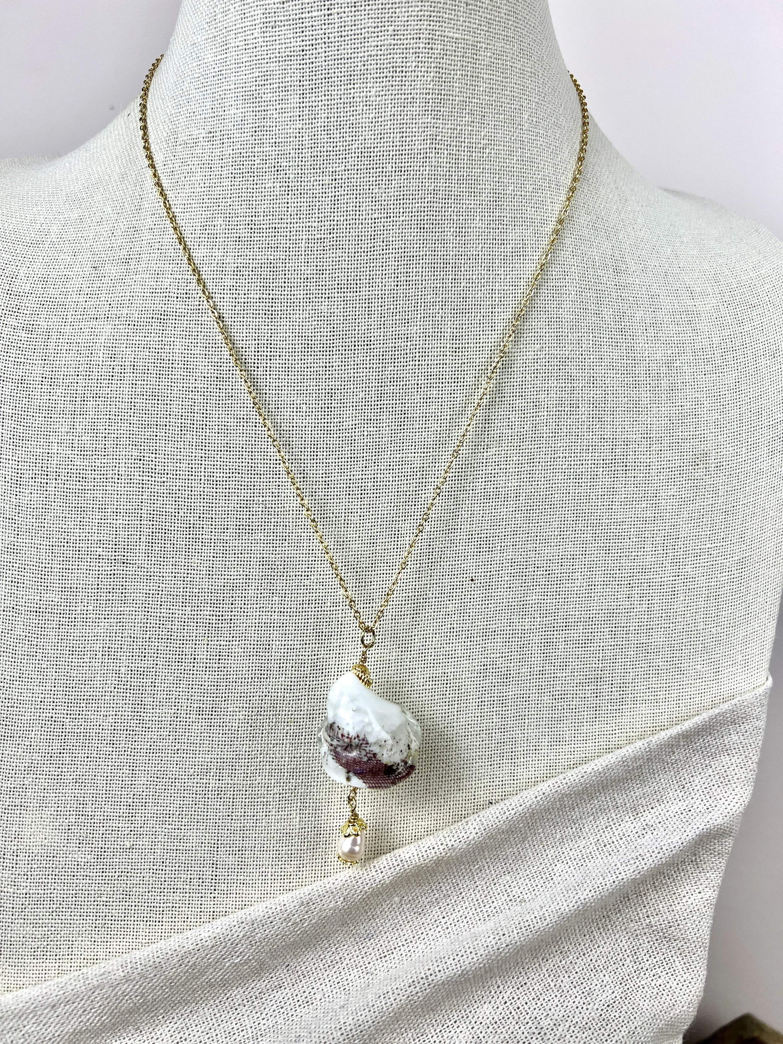 Coral Net — Handmade Glass, Copper Mesh & Freshwater Pearl Necklace