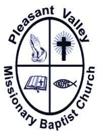 Pleasant Valley Missionary Baptist Church logo with symbols: praying hands, cross with rays, Bible, and fish with 'Love' inside.