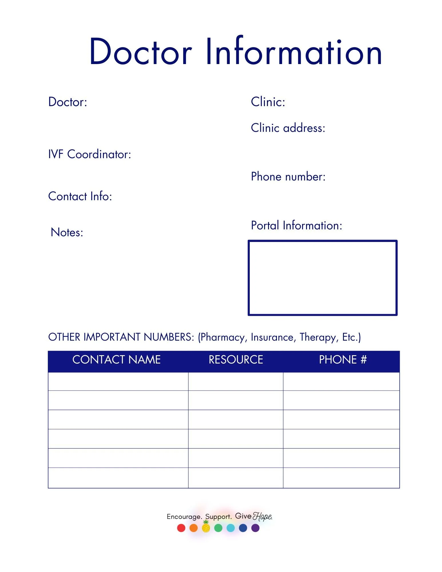 Doctor Contact Information Sheet