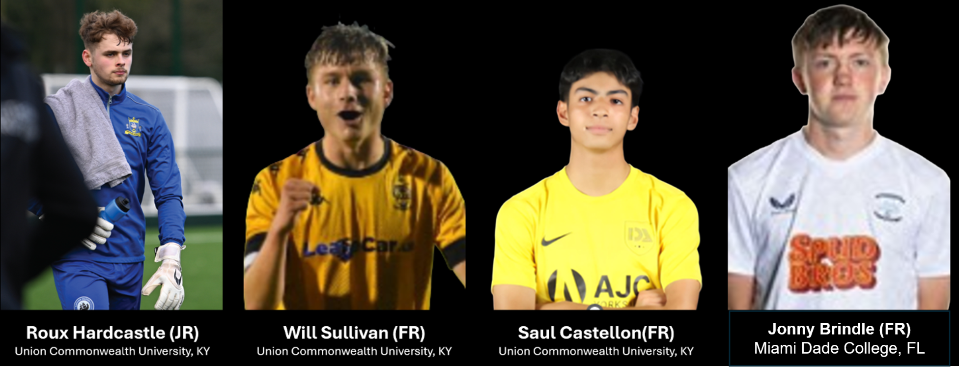 Roux Hardcastle; Union Commonwealth University Men's Soccer, Kentucky; Will Sullivan; Saul Castellon; Jonny Brindle Miami Dade College Florida