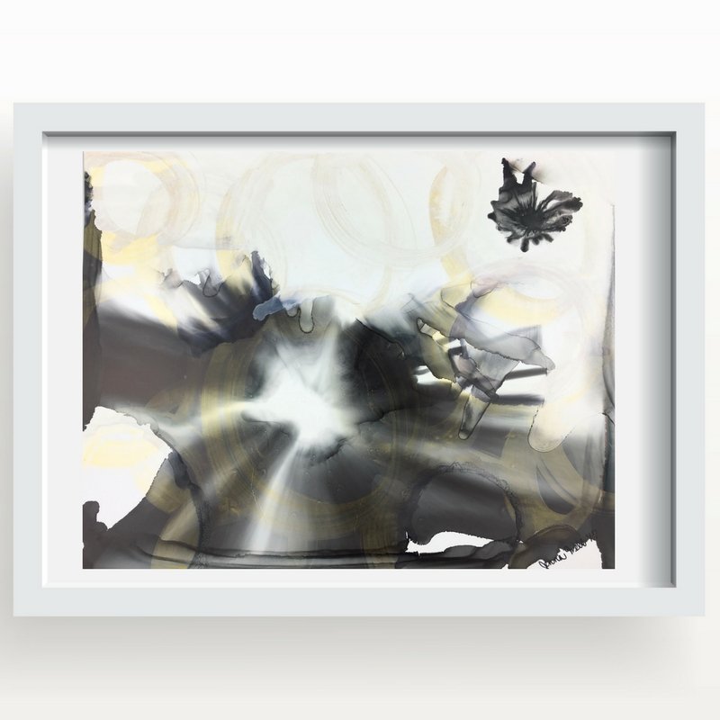 "Golden Ensos" 11X14 Abstract Painting Black and Gold