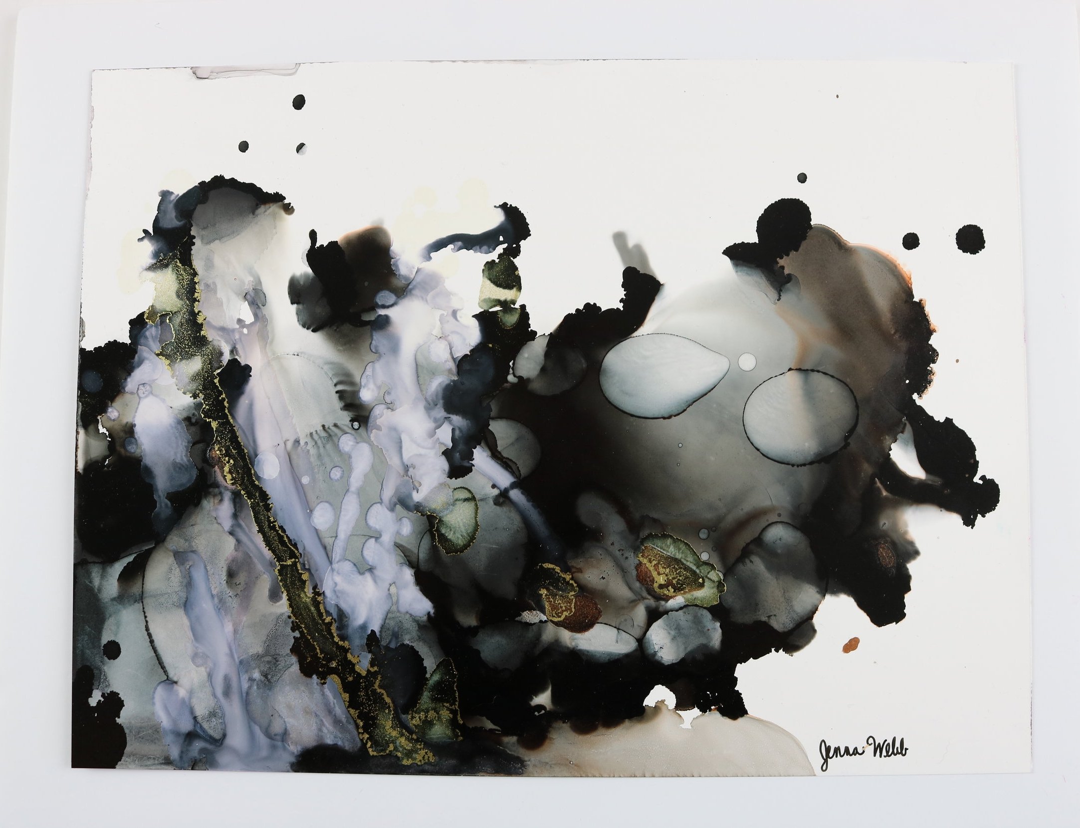 "Ray of Light 1" 8X11 Abstract Painting Black and Gold