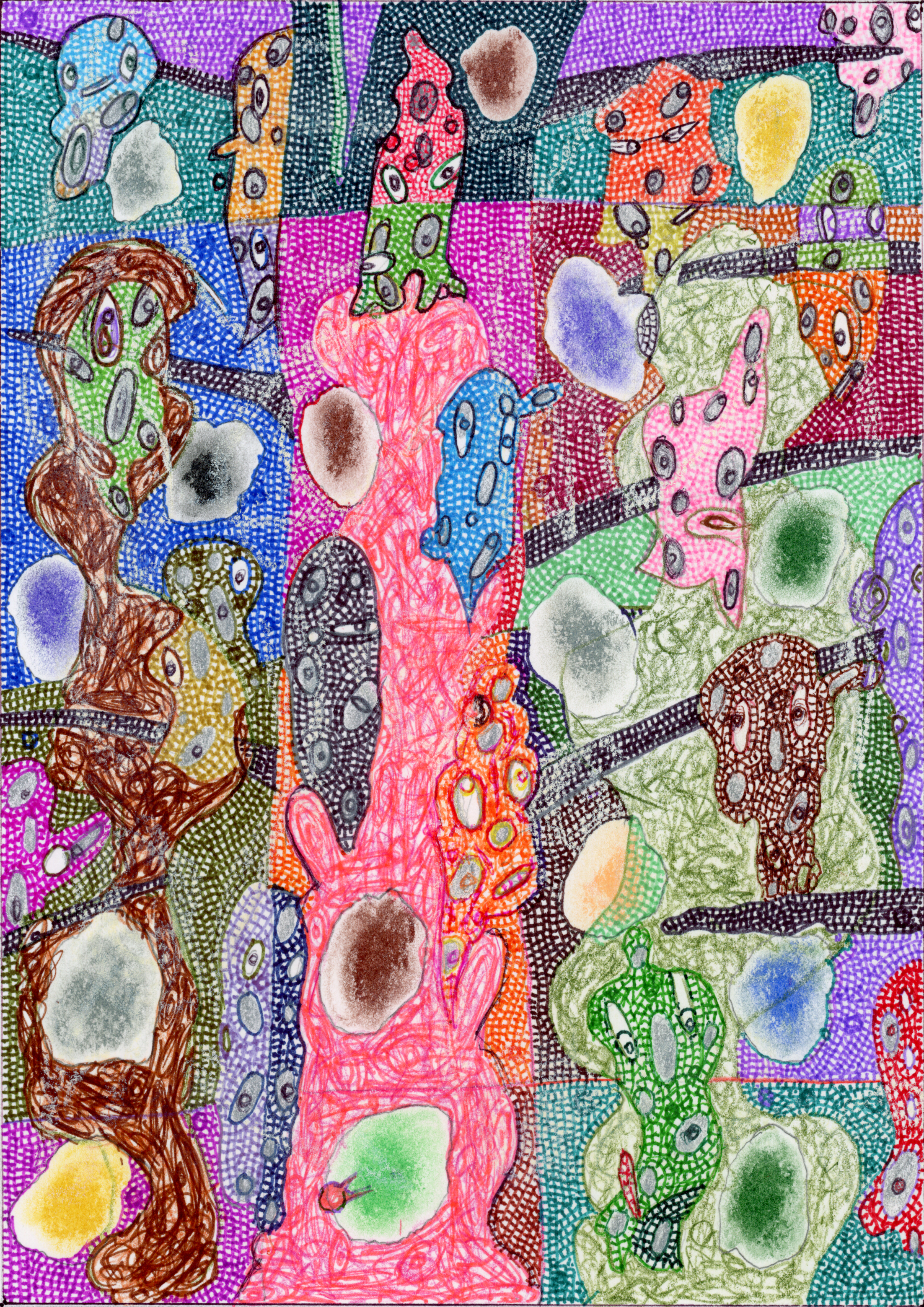 TITLE: BALACLAVA EIDOLA, 11.5" X 14.5", DESIGNER MARKERS, PRISMACOLOR, OIL CRAYON, PASTEL ON STRATHMORE BRISTOL, WILL NORTHERNER ART - FS