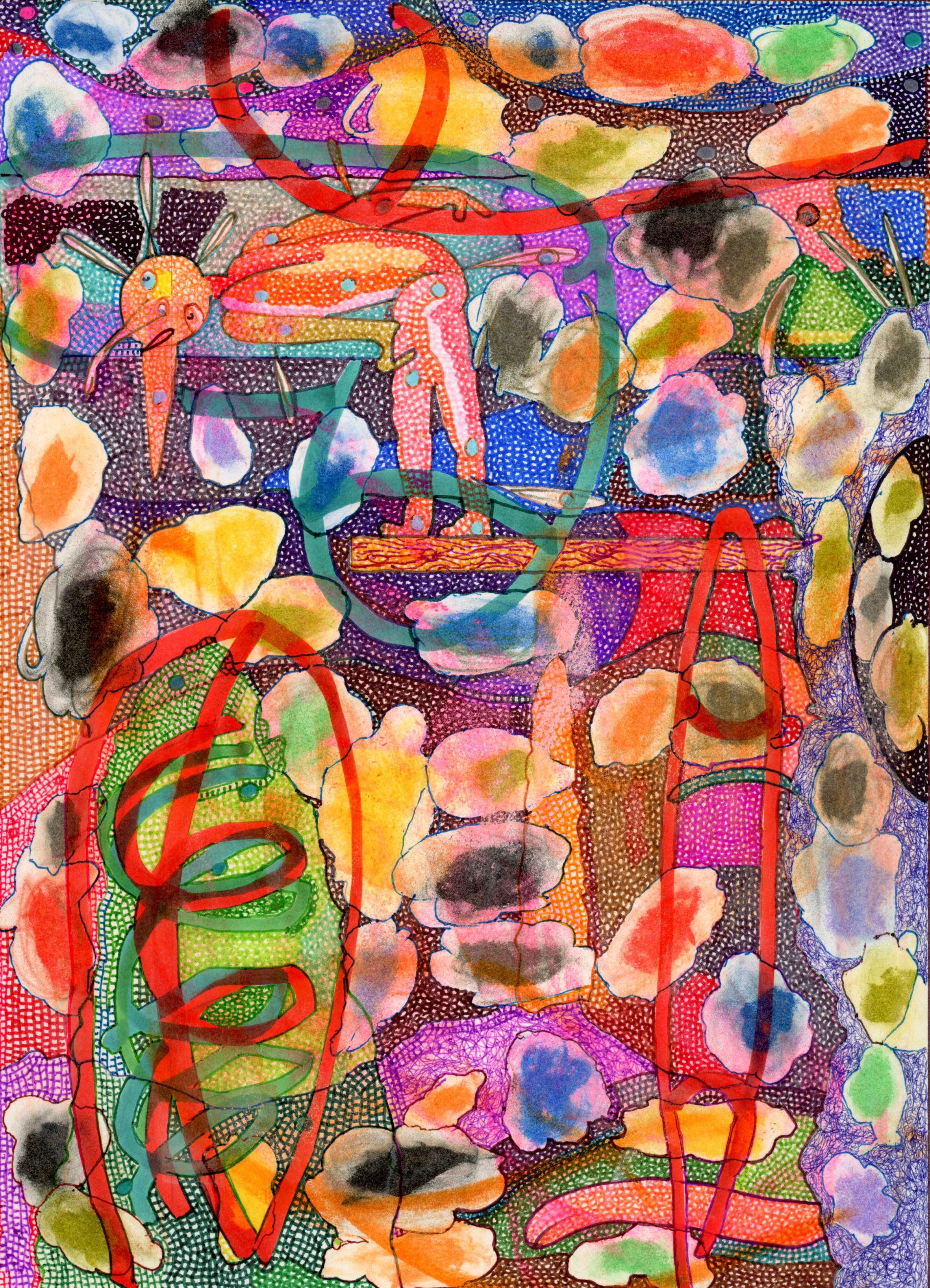 PLANK PEAK, 11.5" X 8.5", ILLUSTRATOR FELT TIP, WATERCOLOR, PASTEL, OIL CRAYON, ILLUSTRATOR PEN, STRATHMORE BRISTOL, 7-23-26, WILL NORTHERNER ART. - FS