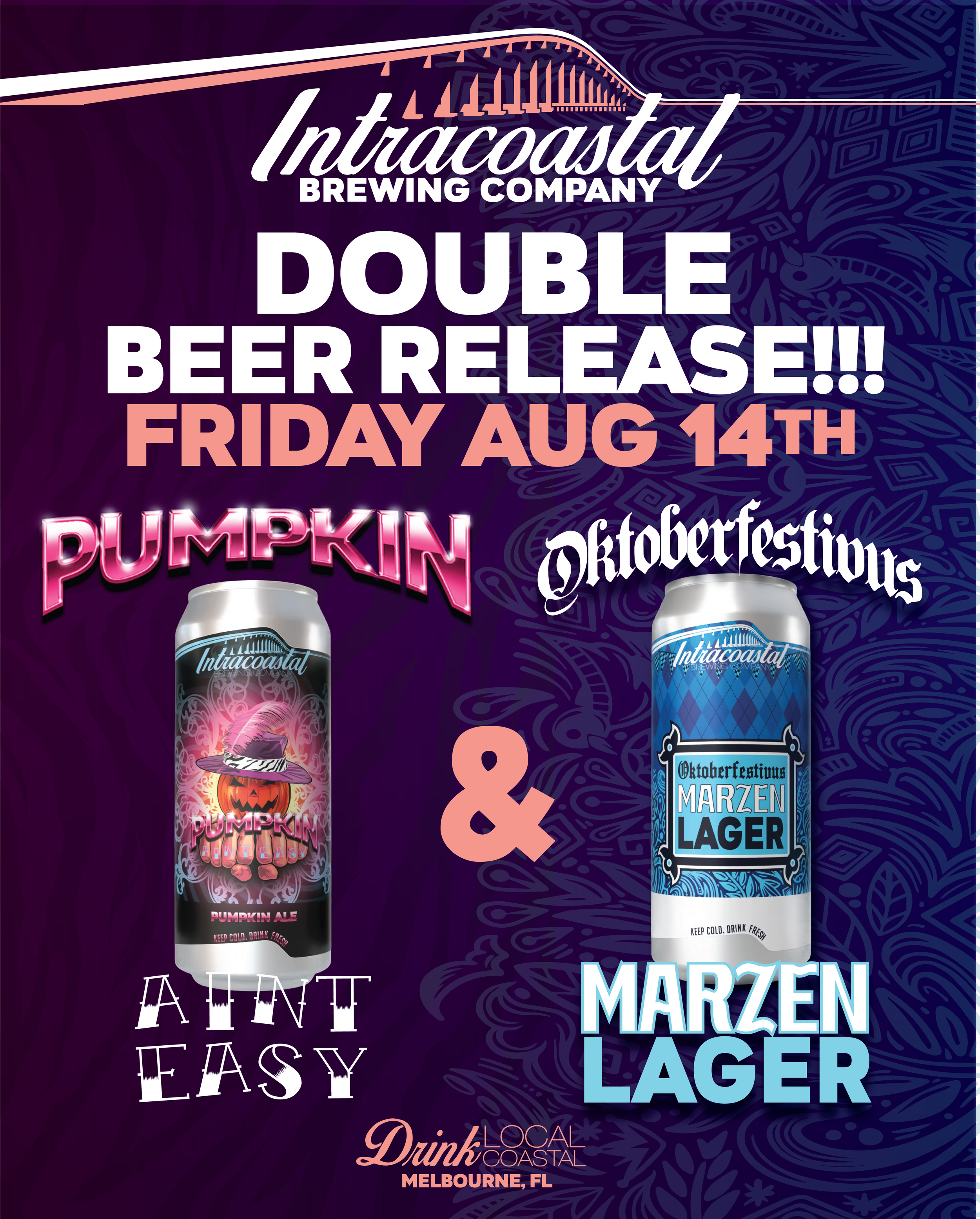 pumpkin ain't easy and oktoberfestivus marzen lager cans with double release date of friday, august 14th