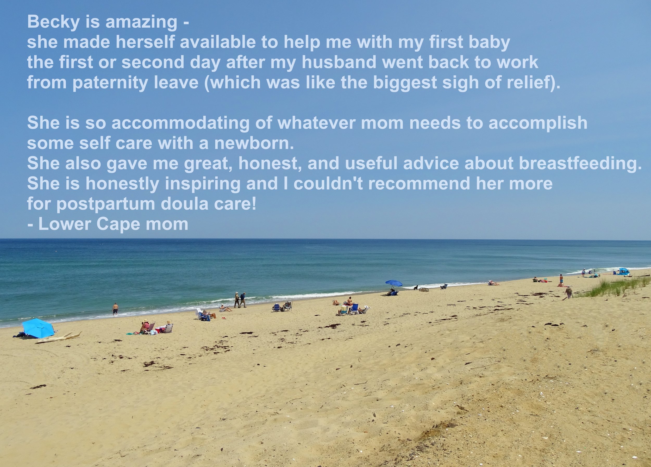 Testimonial of Becky Fischer doula support by Cape Cod mom