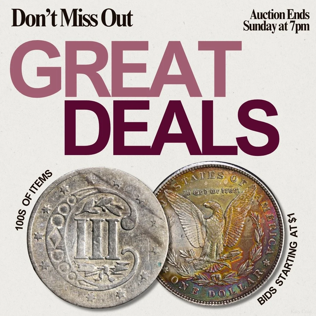 Don’t miss out on our wholesale estate auction ENDING TOMORROW! Find deals on gold, silver, and an array of rare coinage! Bid Now! https://katycoin.hibid.com/catalog/661215/katy-coin-and-collectibles-estate-auction-8-24-25
#Auction #EstateSale