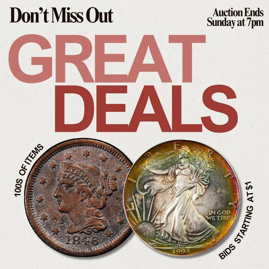 Don&rsquo;t miss out on our wholesale estate auction ending tomorrow! Find deals on gold, silver, and an array of rare coinage! Bid Now!
#Auction #EstateSale #deals