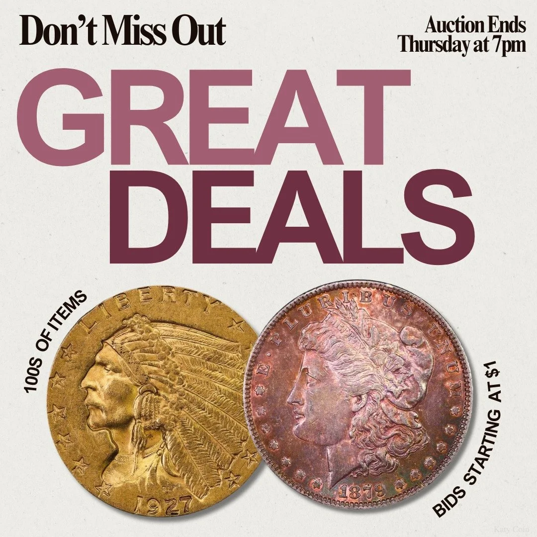 Don&rsquo;t miss out on our wholesale estate auction ending tomorrow! Find deals on gold, silver, and an array of rare coinage! Bid Now!
#Auction #EstateSale #deals