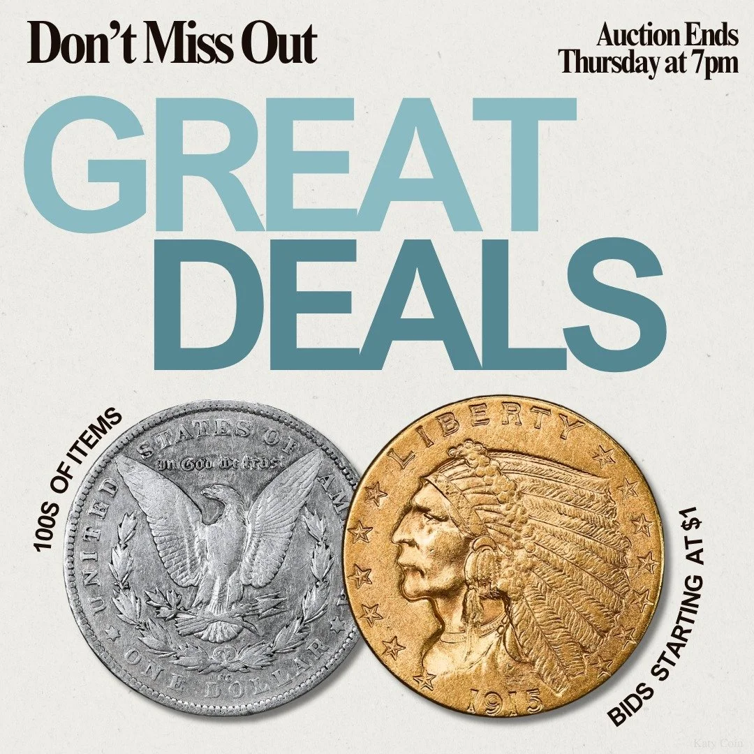 Don&rsquo;t miss out on our wholesale estate auction ending tomorrow! Find deals on gold, silver, and an array of rare coinage! Bid Now!
#Auction #EstateSale #deals