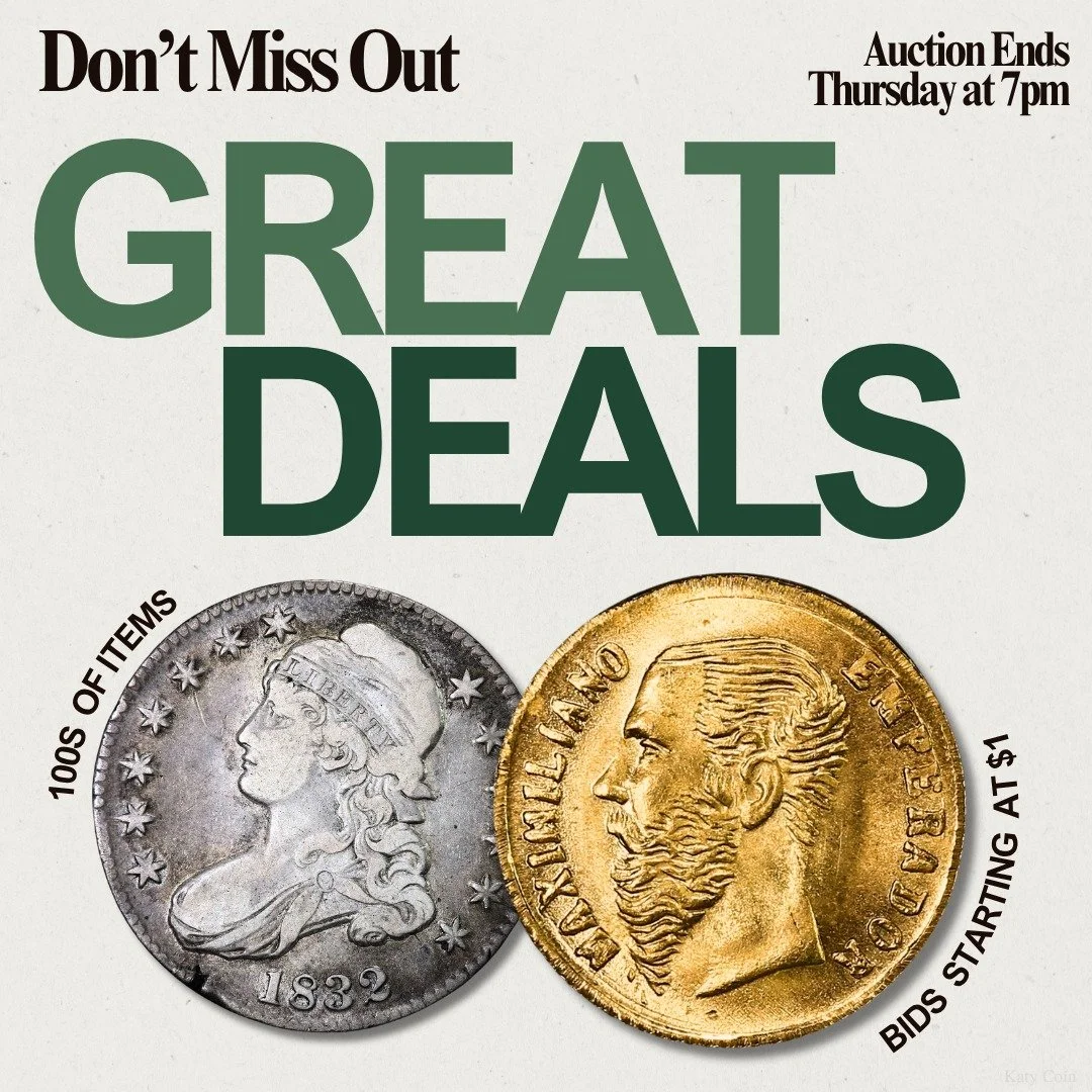 Don&rsquo;t miss out on our wholesale estate auction ending tomorrow! Find deals on gold, silver, and an array of rare coinage! Bid Now!
#Auction #EstateSale #deals