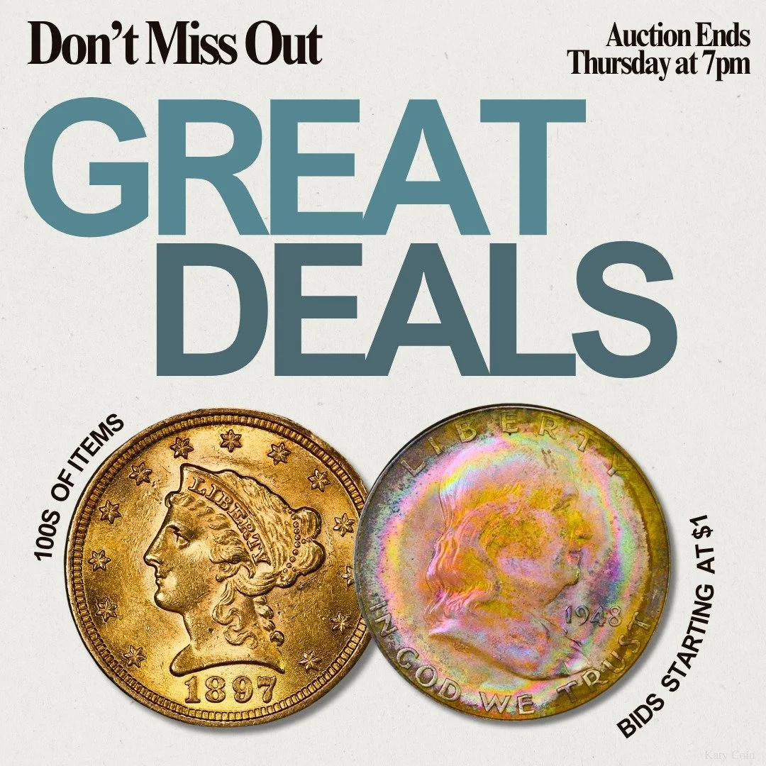 Don't Miss Out! Discover HUNDREDS of RARE coins and currency to add to your collection! The Katy Coin Auction ends Thursday at 7pm! Bid now before it's too late! https://katycoin.hibid.com/catalog/732521/katy-coin-and-collectibles-estate-auction-4-23