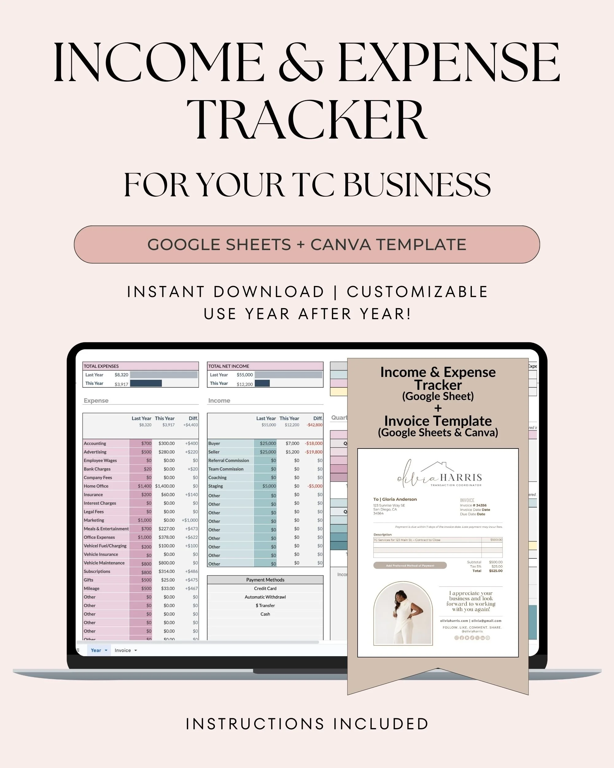 SKU 109 | TC Business Income & Expense Tracker + Invoice Template