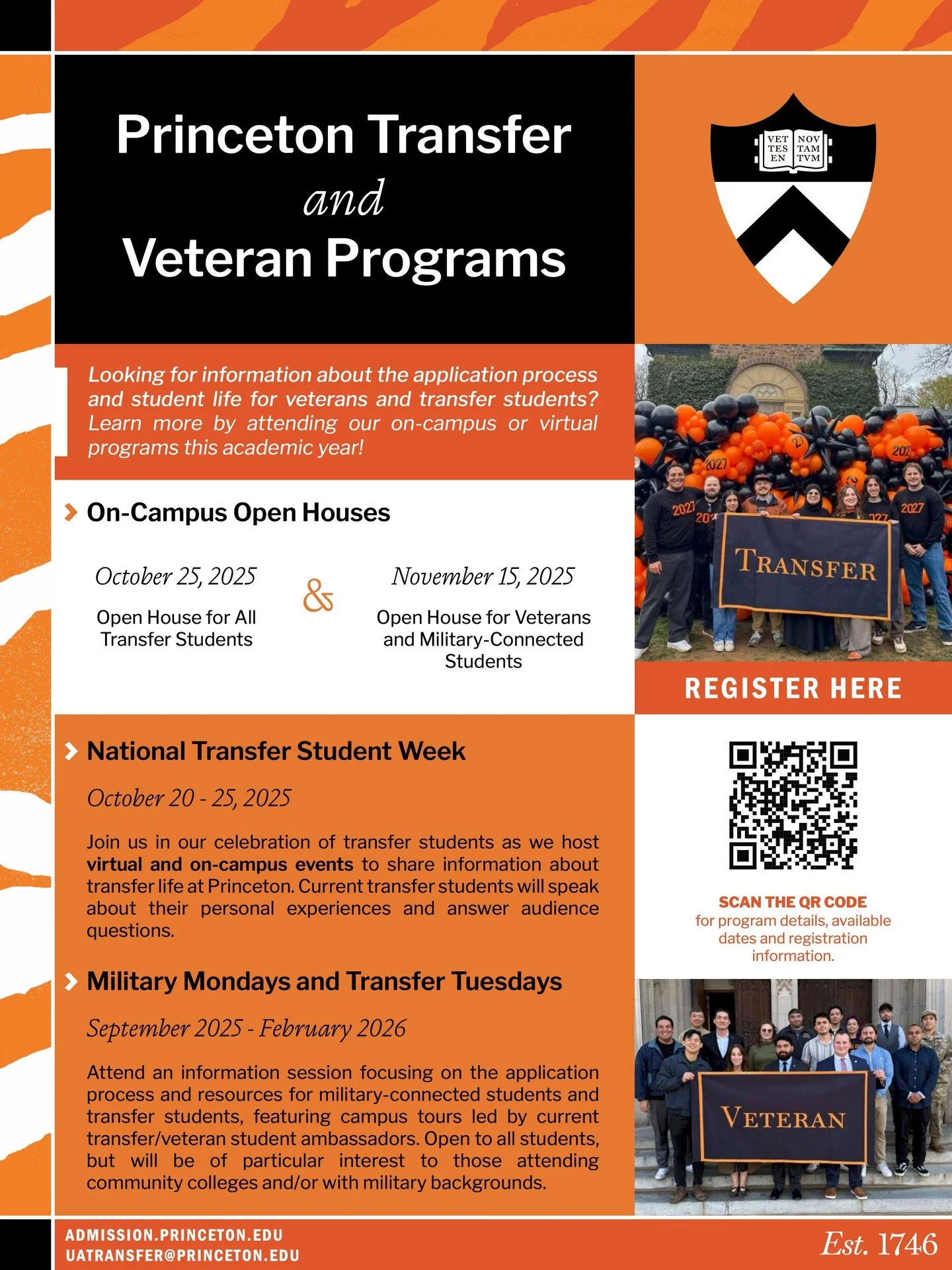 @Princeton has a series of virtual &amp; in-person events this season to help you learn more about veteran programs at Princeton, explore the campus, understand academic requirements &amp; financial aid opportunities, meet current Princeton student v