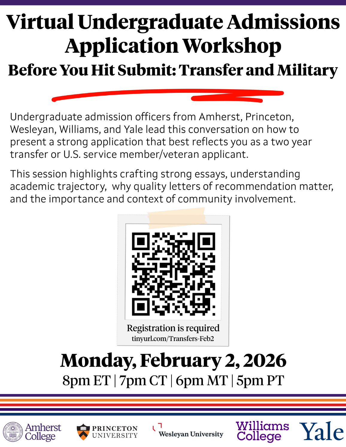 Virtual Undergraduate Admissions Application Workshop — Before You Hit Submit: Transfer & Military