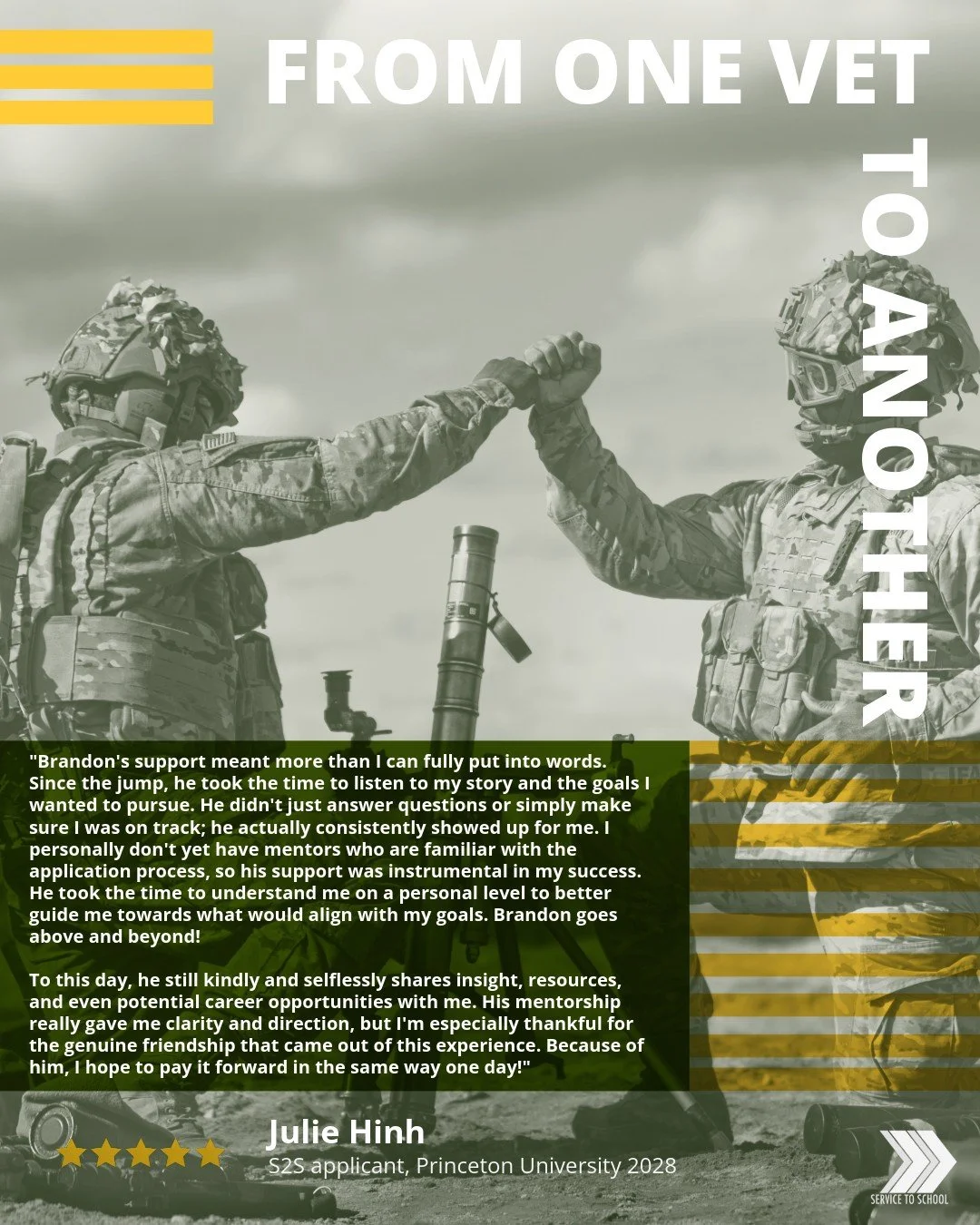 Mentorship isn&rsquo;t always easy but it&rsquo;s powerful.

When veterans support veterans with honesty, accountability, and belief, real growth happens. Stories like this remind us that the right mentor can change not just an application, but a min