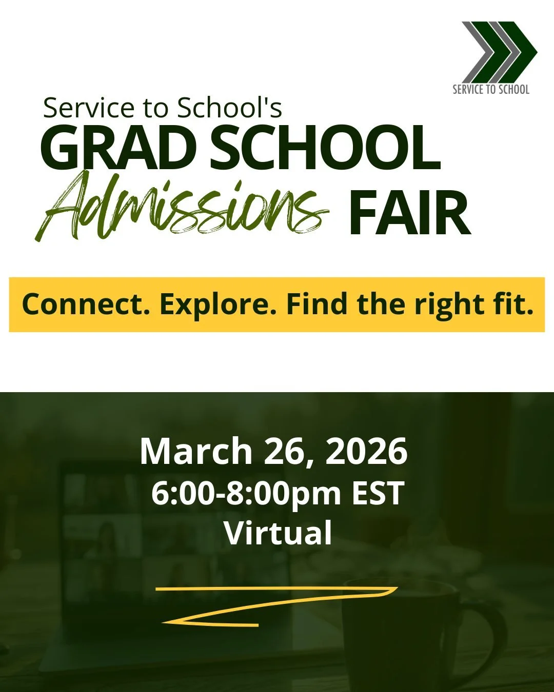Thinking about grad school but not sure where to start? Or maybe you've narrowed it down but still have questions about fit, funding, or how your service translates?

We're hosting a Virtual Graduate School Admissions Fair on March 26 (6&ndash;8 PM E