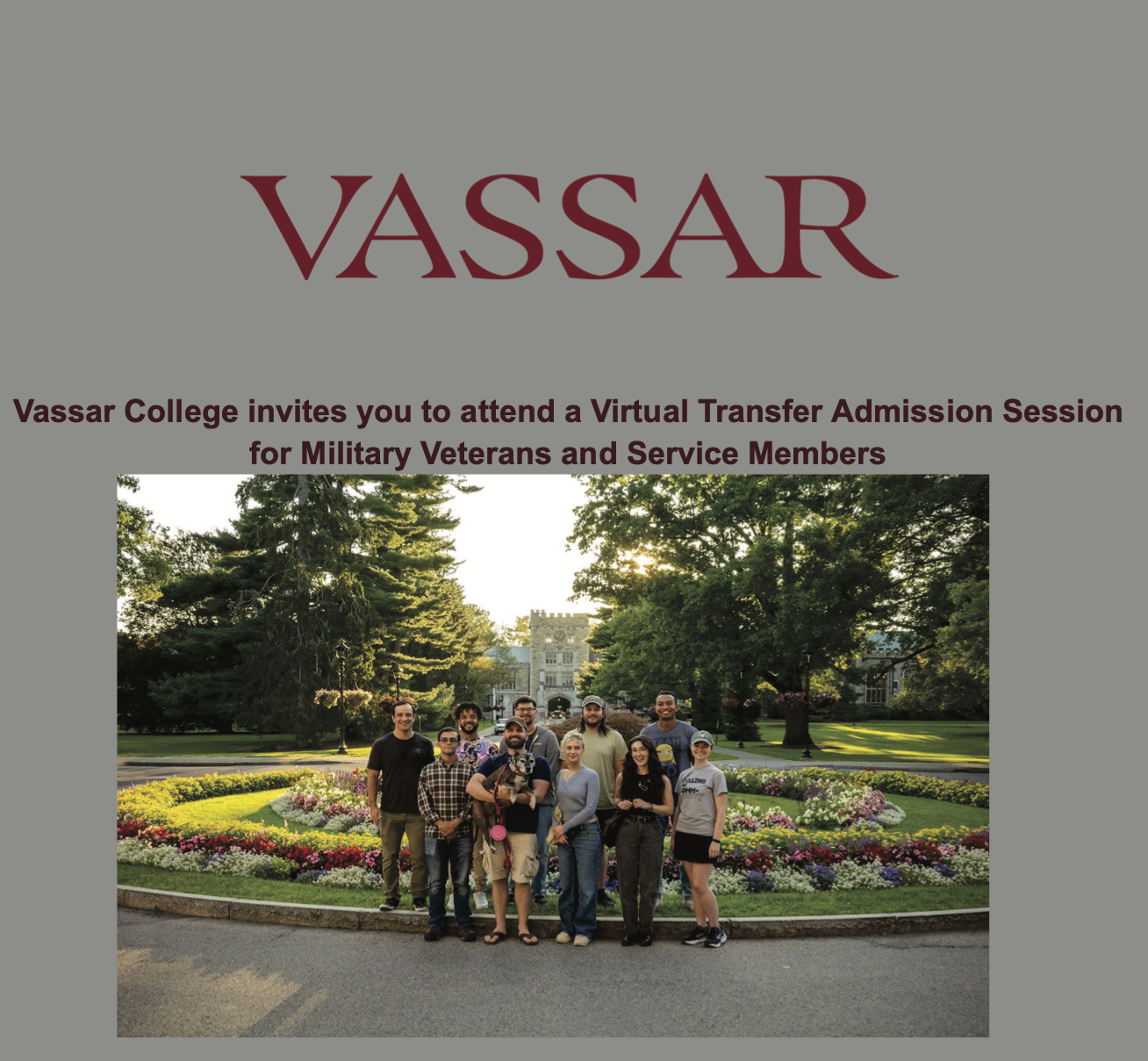 Vassar College Virtual Transfer Admission Session for Military Veterans and Service Members