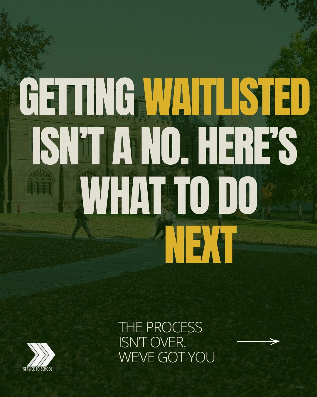 Getting waitlisted isn't a no. Here's what to do next:⁠
Send a letter of continued interest &mdash; tell the school you're still in and why they're your top choice. ⁠
Submit any new updates &mdash; a grade, an award, anything worth adding to your fil
