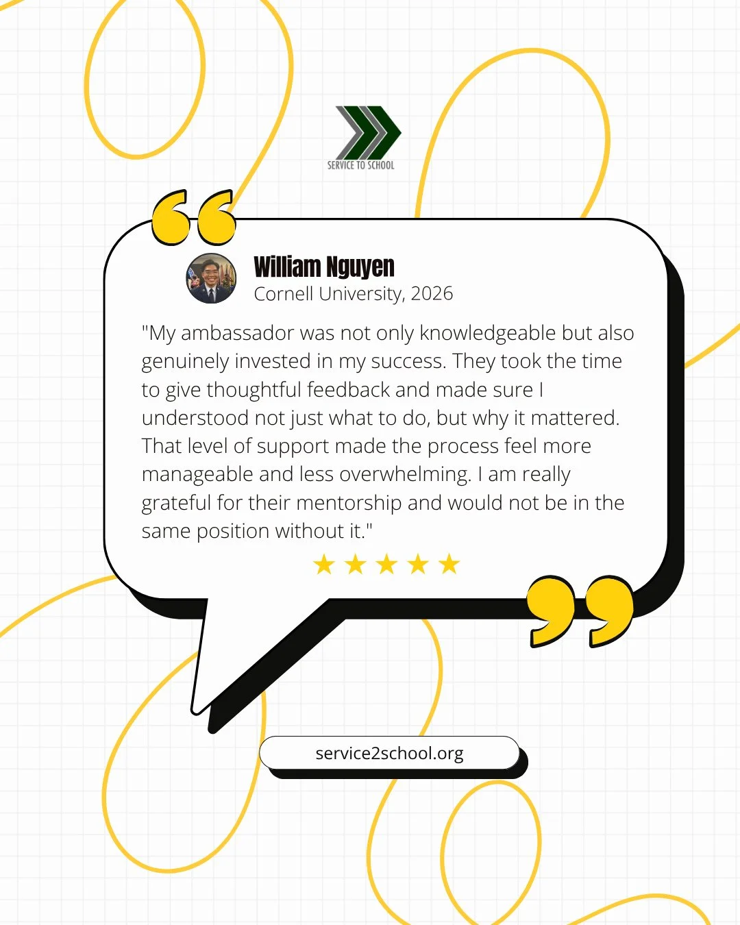 When William signed up for admissions support with S2S, he didn't just get a peer mentor. He got Geno 🤝 a veteran who had already walked this path.⁠
⁠
"My ambassador&rsquo;s support gave me clarity and confidence throughout the process. Applyin