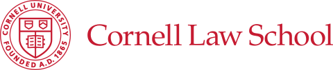 Cornell Law School logo with red text and university emblem.