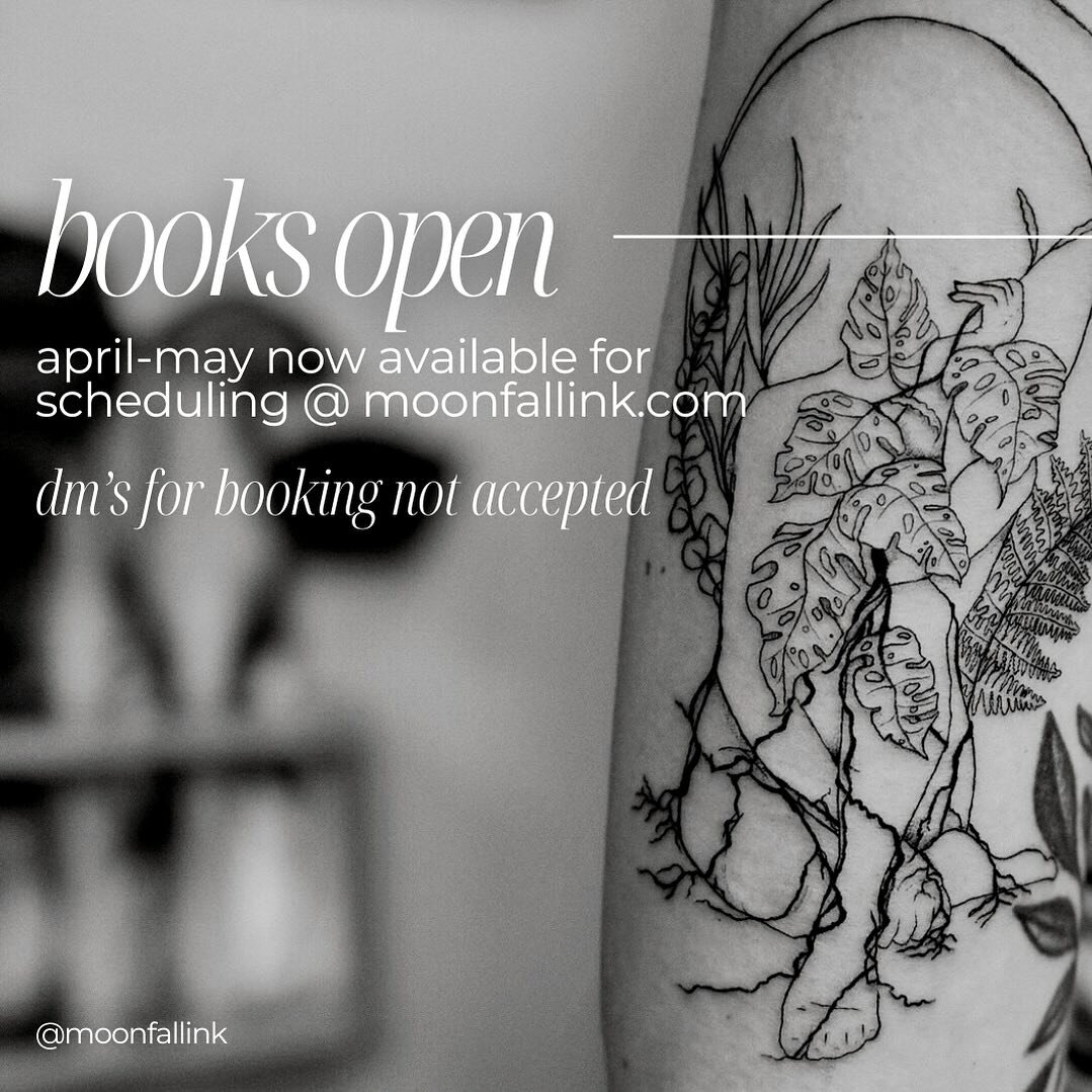 📣 APRIL/MAY books now available for scheduling! 📣

All appointments can be *self-booked* through my website (link in bio). Booking tips:
- Please select your appointment type based on the approx size at the longest side
- Size up for more complicat
