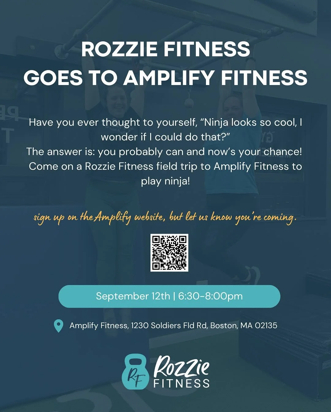 Come play ninja with me @amplifyfitnessboston on September 12th at 6:30pm! 

If you can dead hang your body weight and stand on one foot, you can do ninja. 

Sign up directly on their website or DM me if you can&rsquo;t find the link. DM me to let me