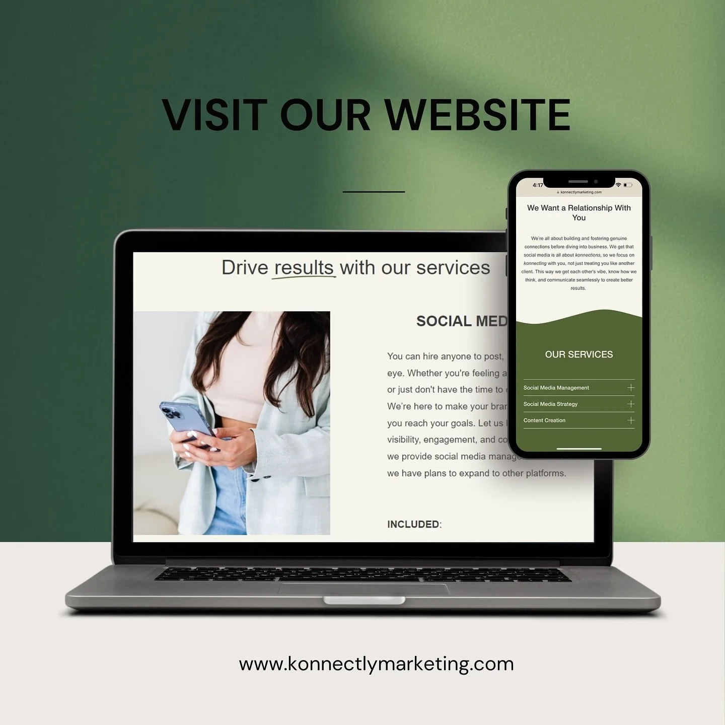 Visit our website at www.konnectlymarketing.com to find everything you need to know about us and our services!

DM or head over to our website to fill out our form to get konnected with us 💫