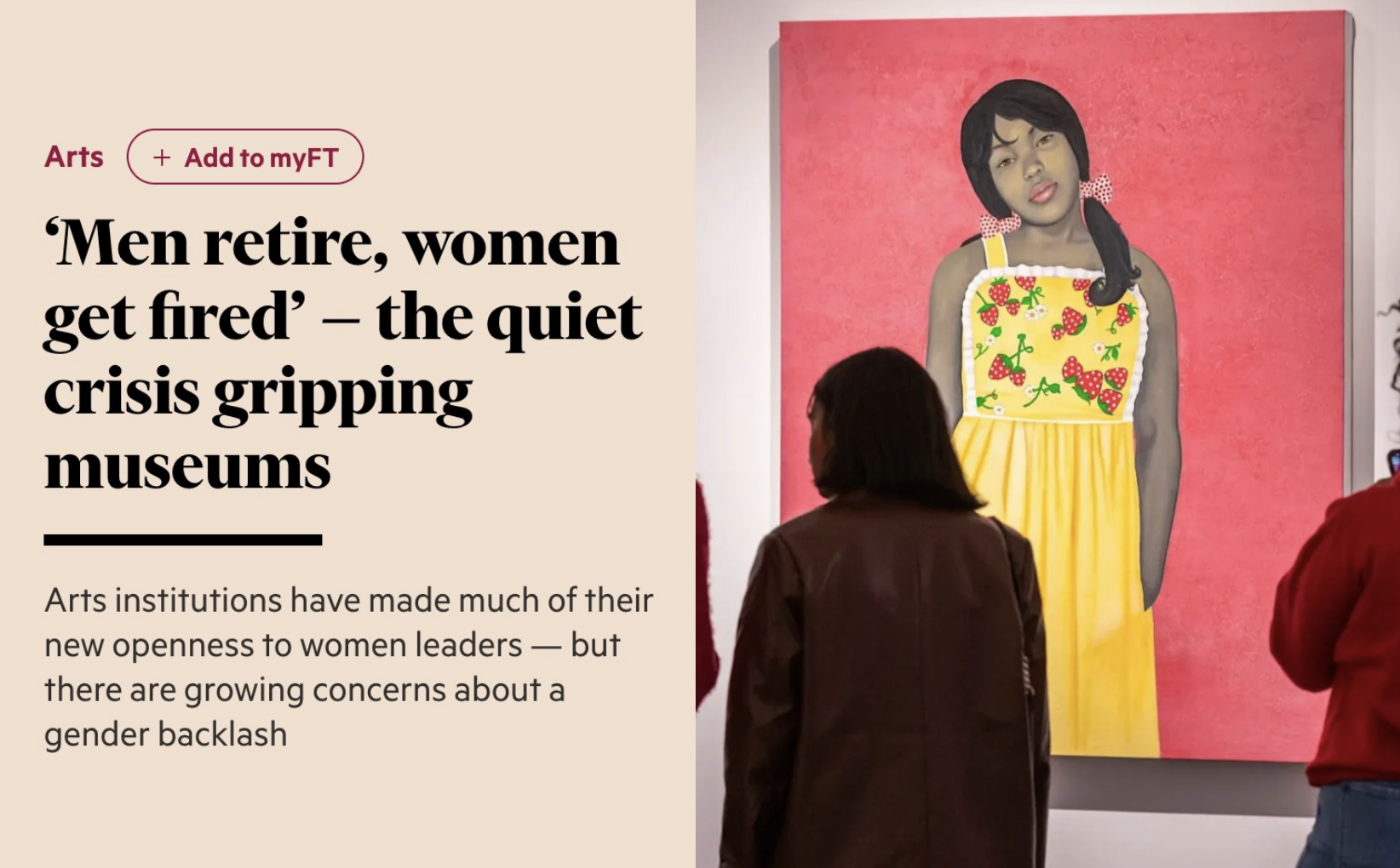  Financial Times  March 12, 2026  'Men retire, women get fired’ — the quiet crisis gripping museums   Year: 2026, Category: Press 