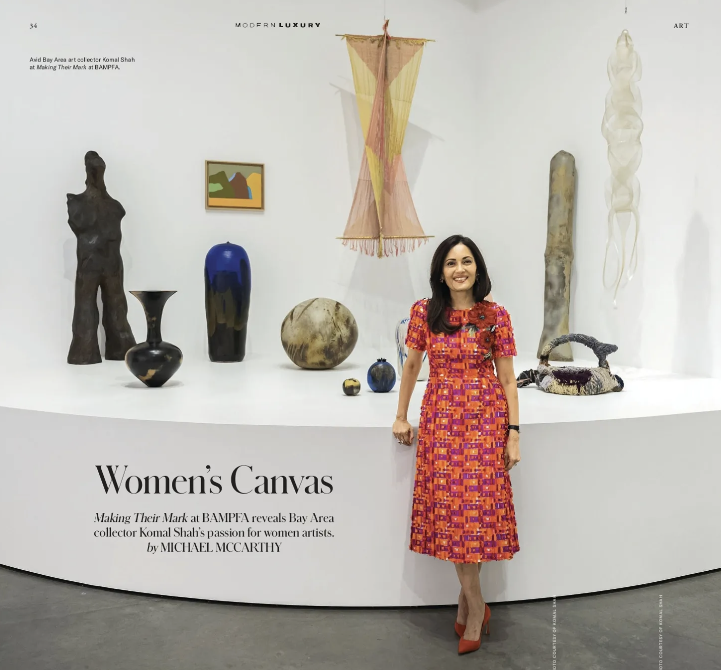  San Francisco Magazine  February 2025  "Women's Canvas: Making their Mark at BAMPFA reveals Bay Area collector Komal Shah's passion for women artists"  Year: 2025, Category: Press 