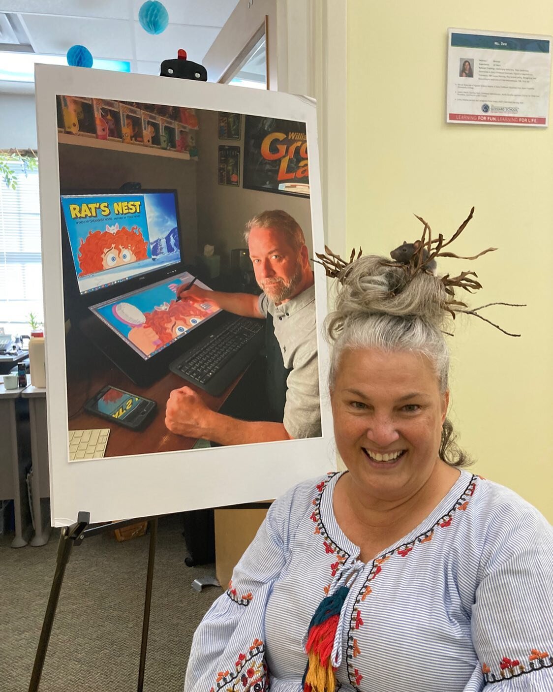 My author visit today at @goddardschool_wakeforest took crazy hair day to a whole new level with REAL rats 🐀 in their hair!  The children learning here are so fortunate to be on the receiving end of such creative, engaged and inspiring teachers! I c