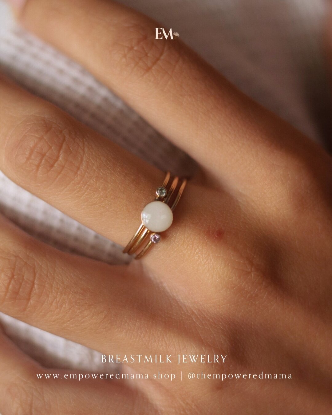 The Esm&eacute; Set with a Round Stone! 

Most popular request in 14k Rose Gold Filled or 14k Solid White Gold. I love a set that stacks flawlessly.

All Keepsakes can be created with breastmilk, cremation ashes, lock of hair, dried flowers, sand/soi