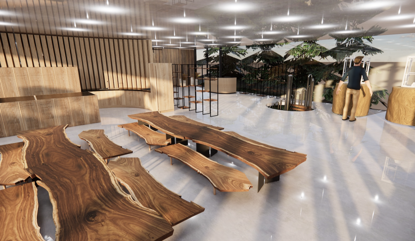 Kitchen + dining + education areas