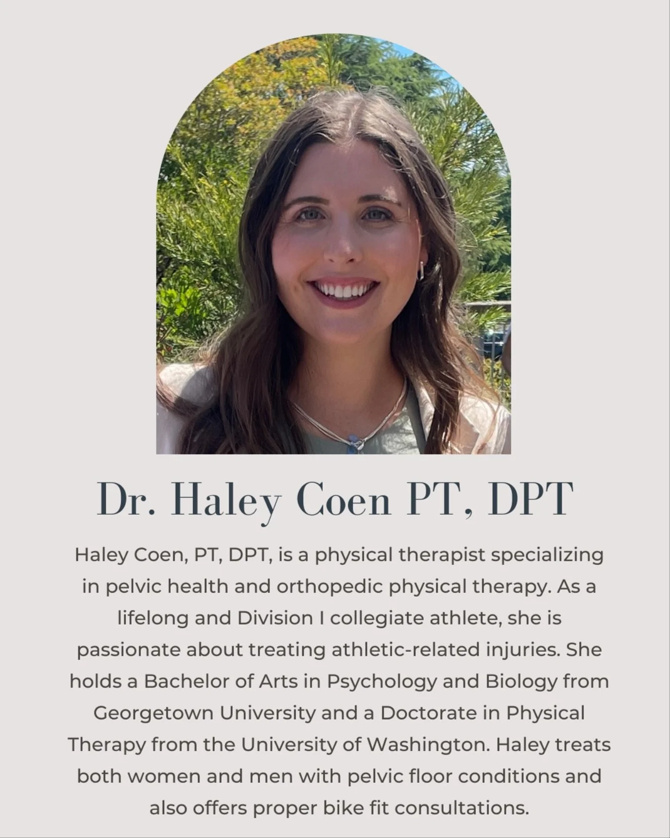 Meet Haley! 👋🏼
Dr. Haley is a dedicated, experienced pelvic physical therapist with a passion for pelvic health, orthopedic rehab, and helping people move with strength and confidence. As a former Division I athlete, she brings first-hand experienc