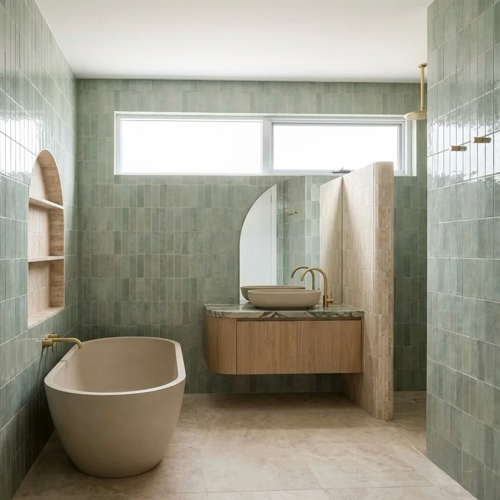 Wanderlust, but make it permanent. 

Our brief was to bottle that holiday feeling&hellip;not just the aesthetic, but the sense of calm.

The hand glazed tiles, natural stone, curves and arches nod quietly to architecture discovered abroad. While the 