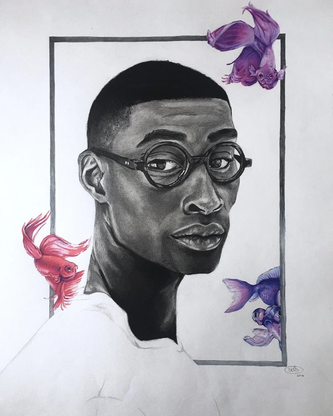 Contempl8n 
Charcoal, Watercolor, Pencil, Colored Pencil, Ink on Paper
18x24”
2018
(Sold to Private Collector)